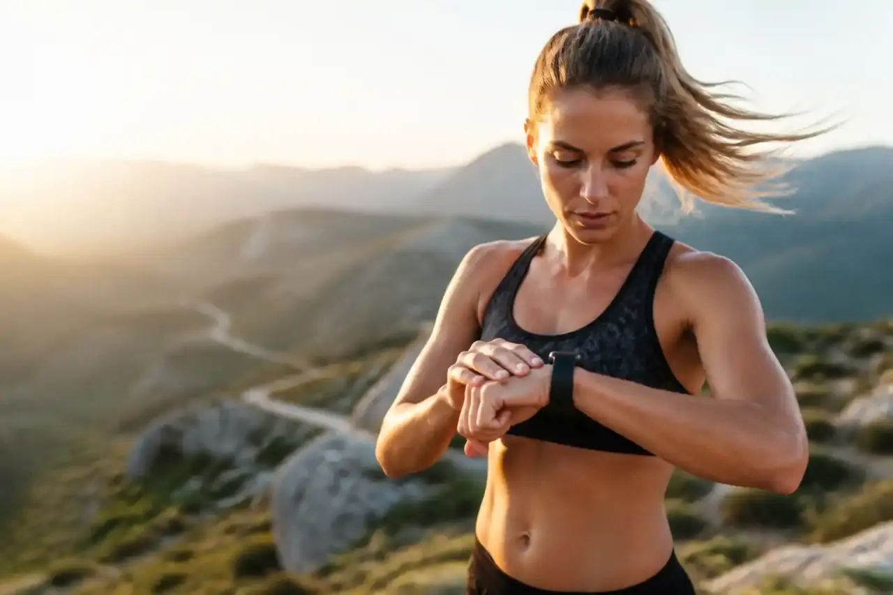 Coureur sur route avec données GPS et statistiques de course en surimpression