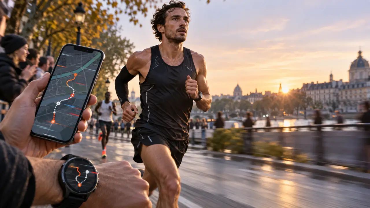 Chaussures de course sur l'asphalte avec données GPS en surimpression
