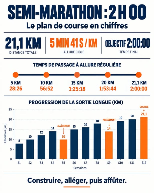 Plan d entraînement semi marathon 2h avec allure cible et temps de passage