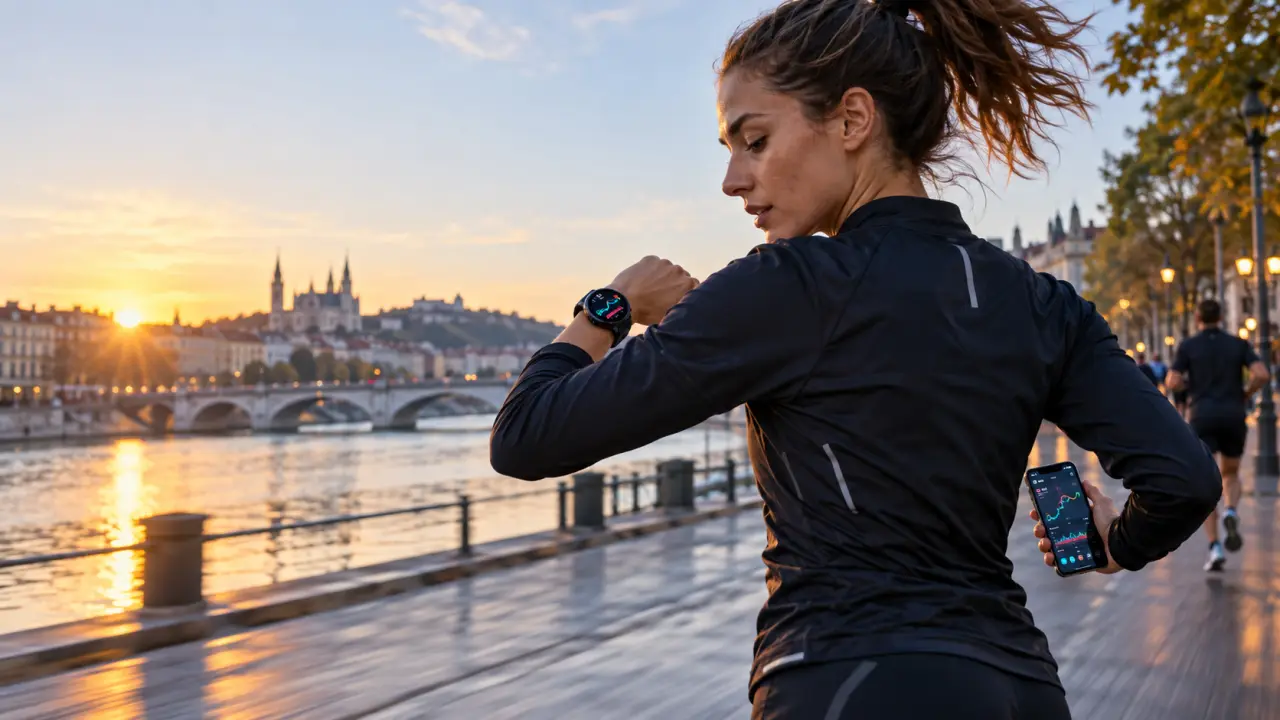 Coureur consultant ses statistiques de course sur une montre connectée