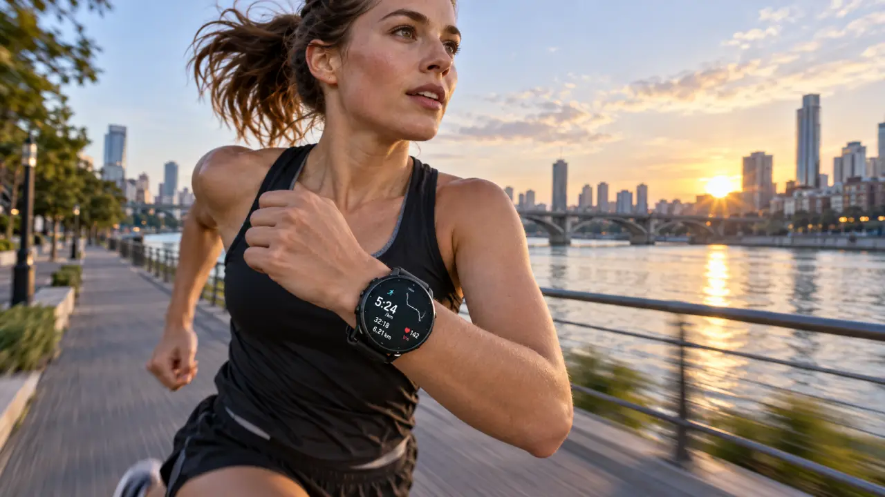 Coureur consultant les données GPS de sa montre pendant une séance