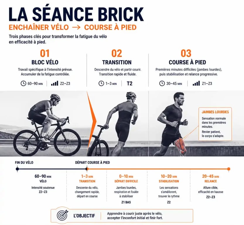 Séance brick vélo course à pied dans un entrainement triathlon M