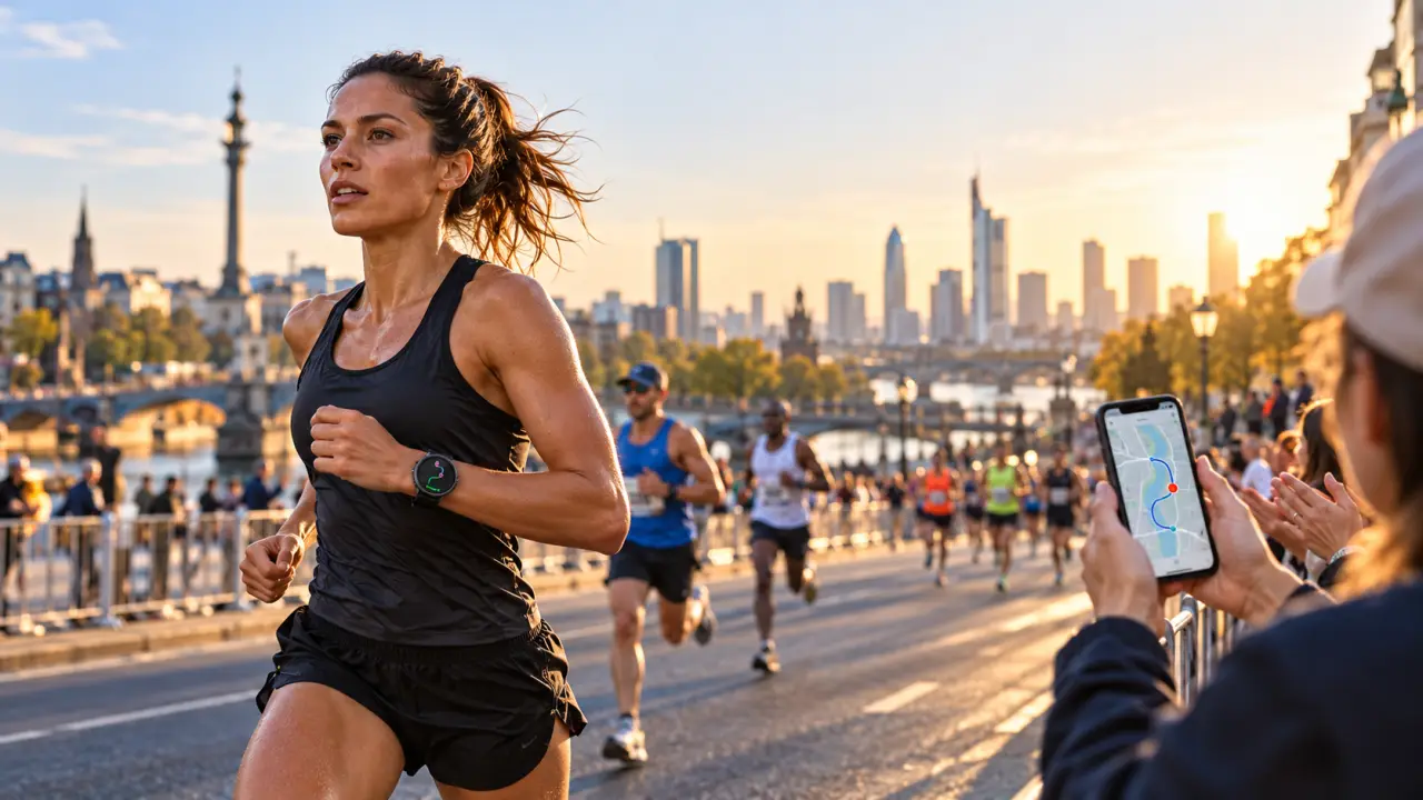 Coureur participant à un marathon avec des données de suivi en temps réel