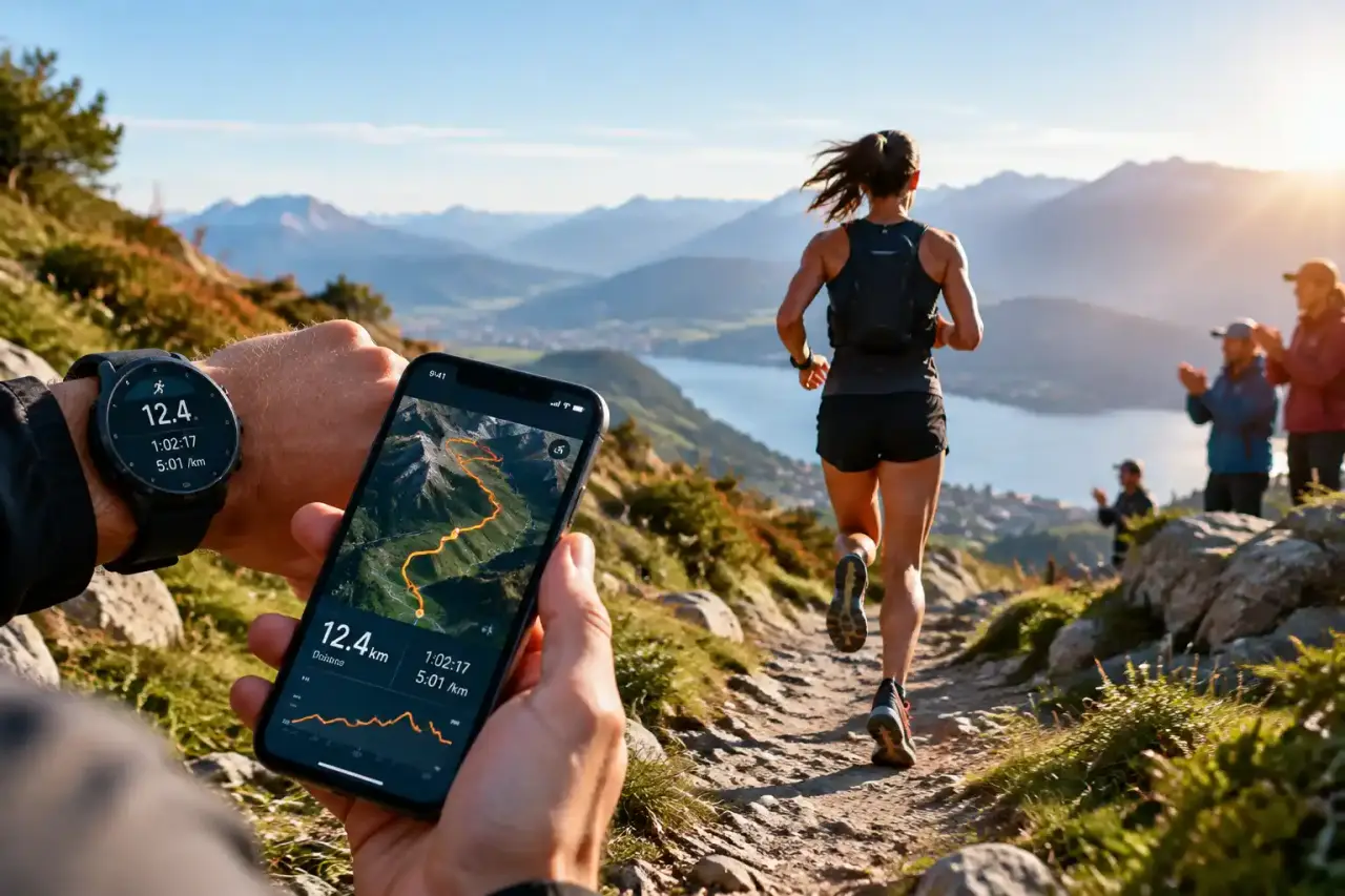 Coureur utilisant un suivi GPS pendant une sortie sur route