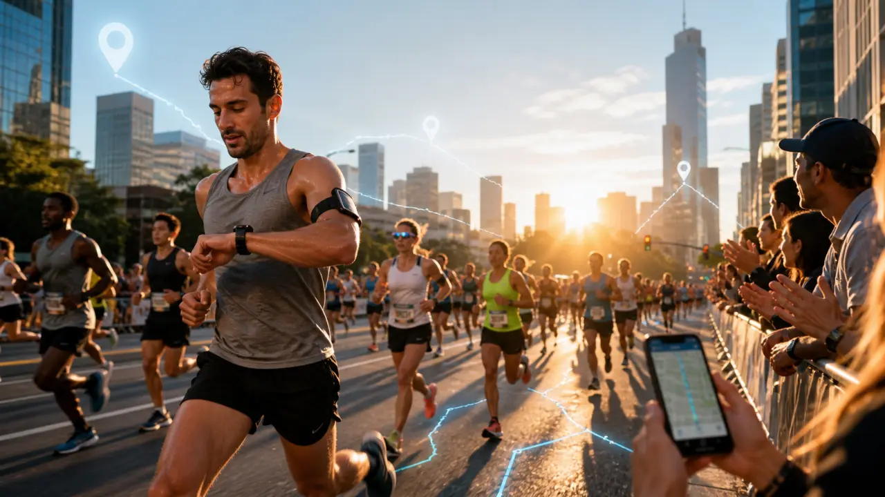 Coureur en action avec statistiques en temps réel superposées