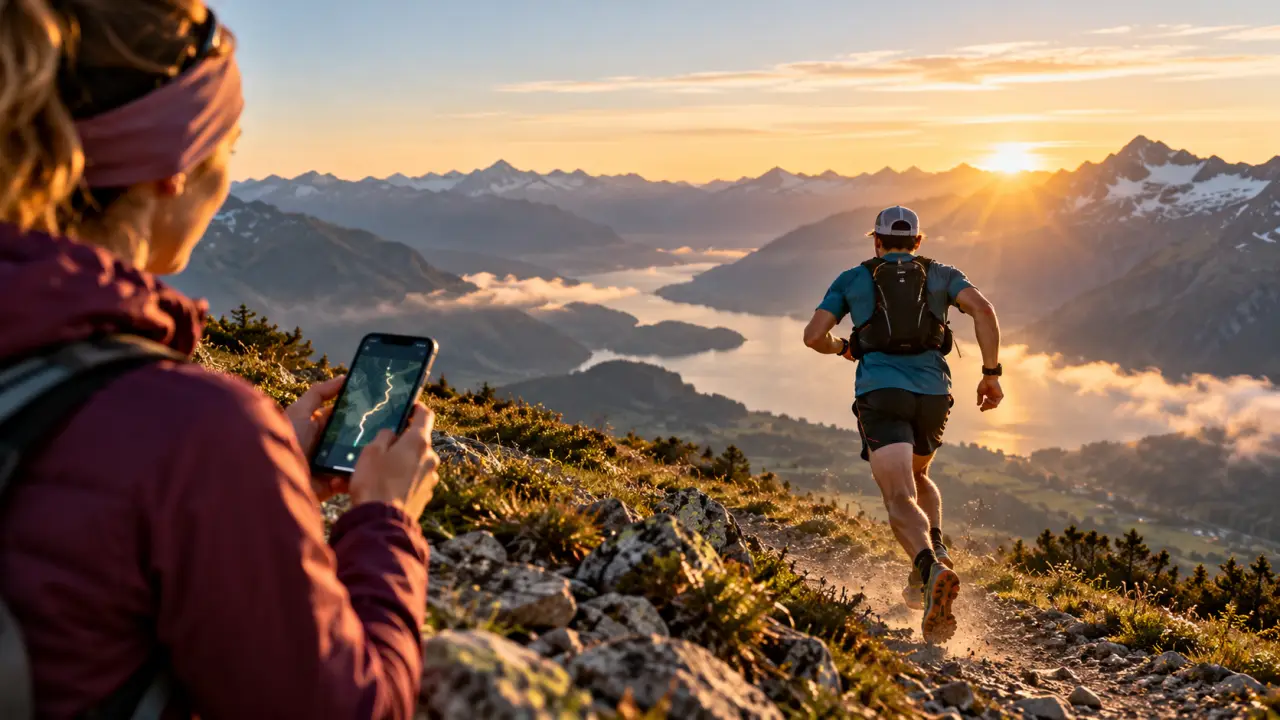 Coureur de trail suivi par GPS sur un sentier de montagne