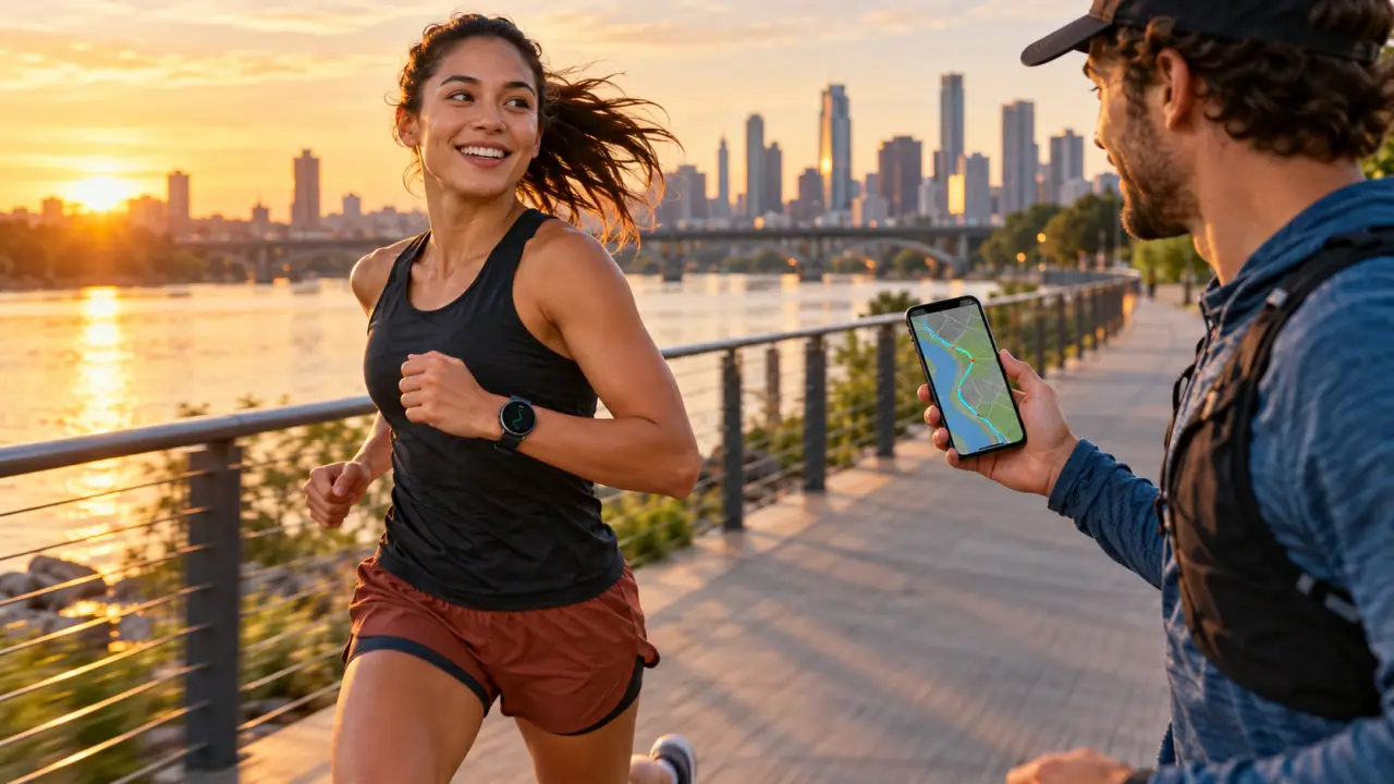 Coureur équipé d'une montre GPS affichant son allure et sa position en direct